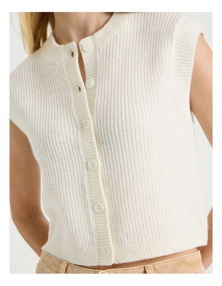 Button Front Knit Vest in White image 5