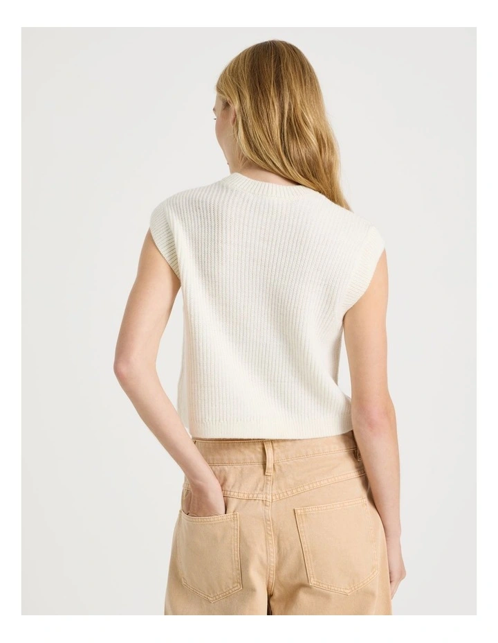 Button Front Knit Vest in White image 6