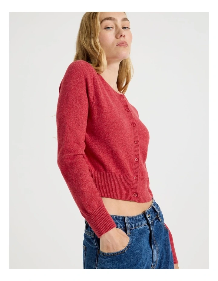 Button Through Cardigan in Red image 3