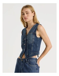 Sleeveless Trucker Denim Gilet in Mid Blues