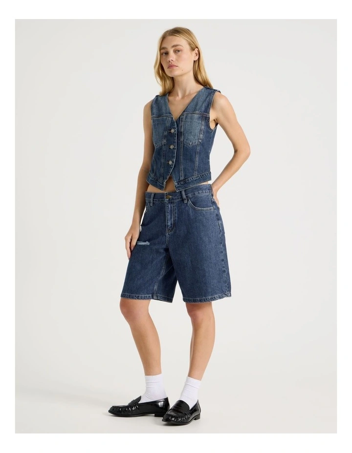 Sleeveless Trucker Denim Gilet in Mid Blues image 2