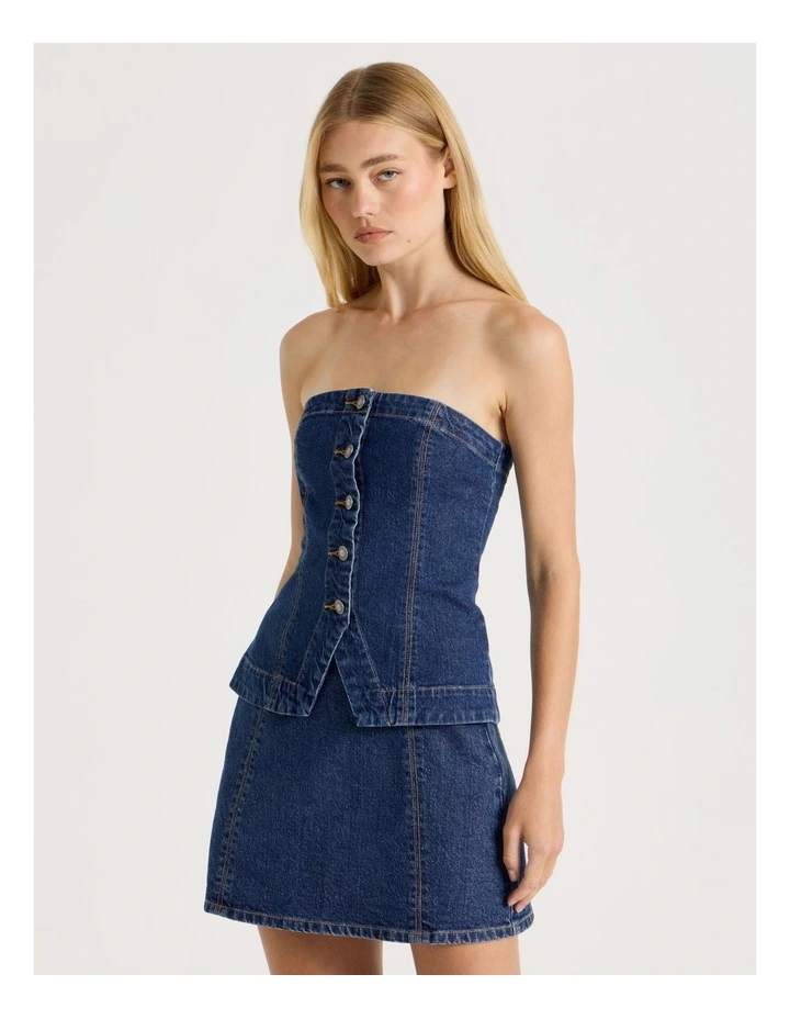 Denim Bustier in Mid Blue image 3