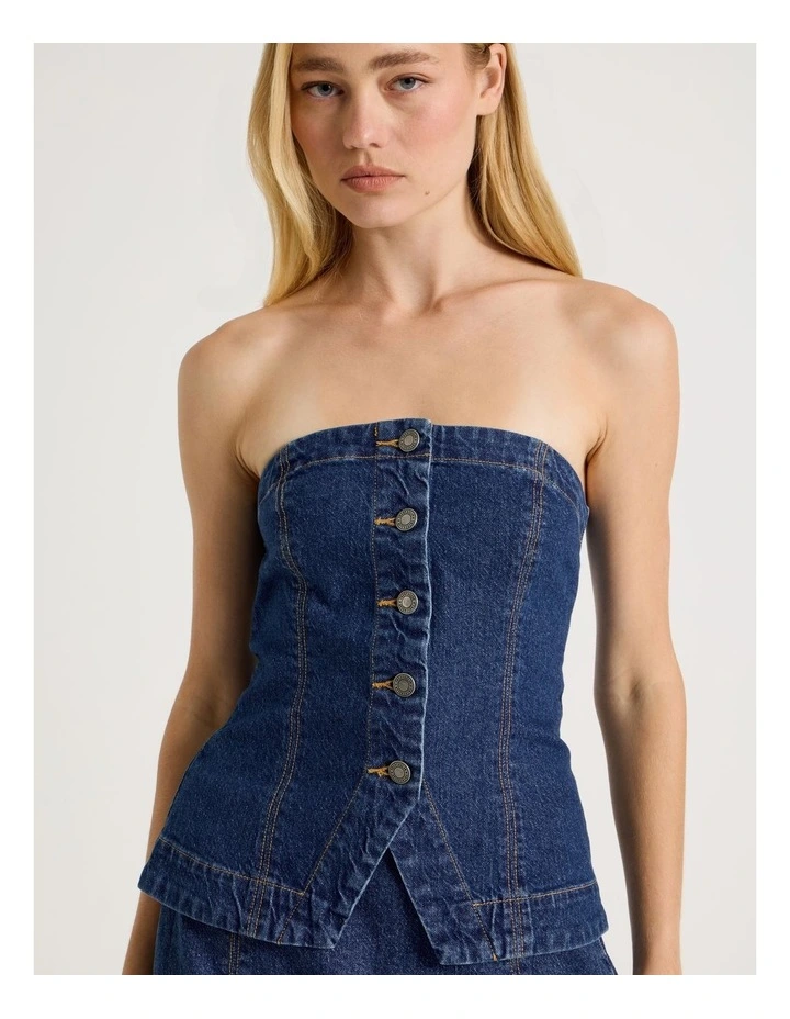 Denim Bustier in Mid Blue image 4