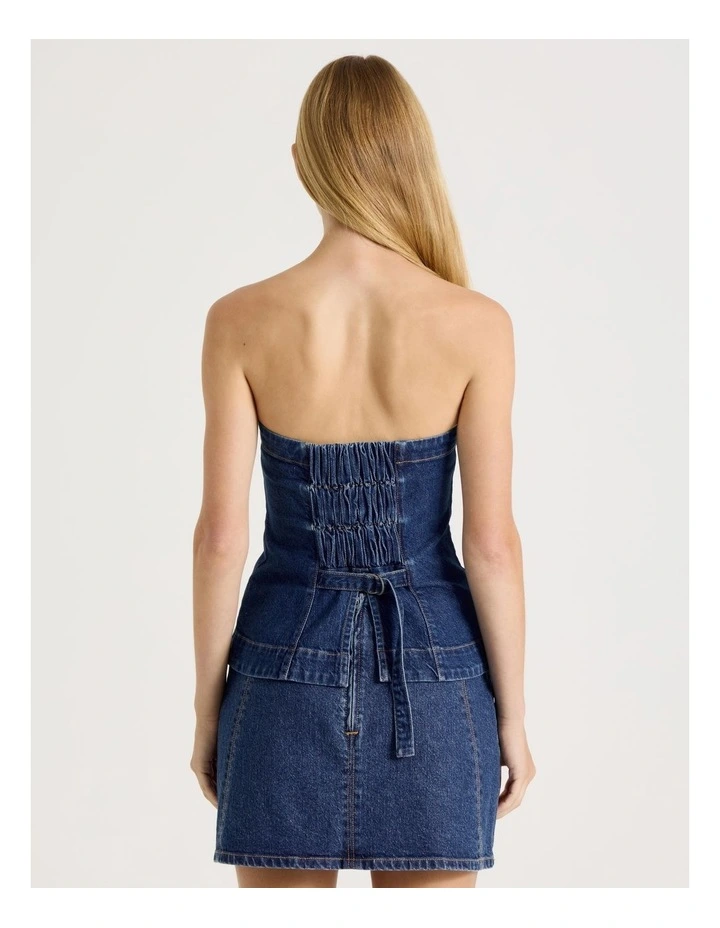 Denim Bustier in Mid Blue image 5