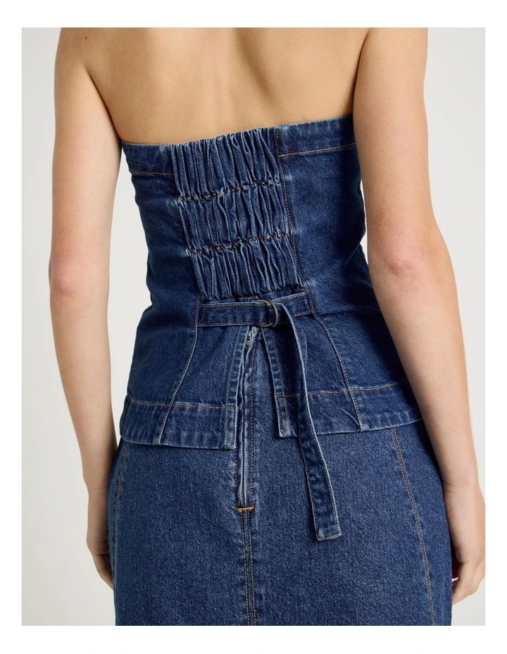 Denim Bustier in Mid Blue image 7