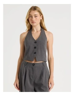 Halter Vest in Pinstripe Charcoal