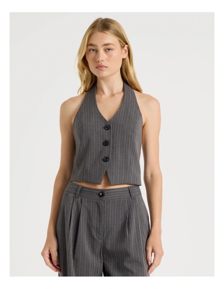 Halter Vest in Pinstripe Charcoal image 1
