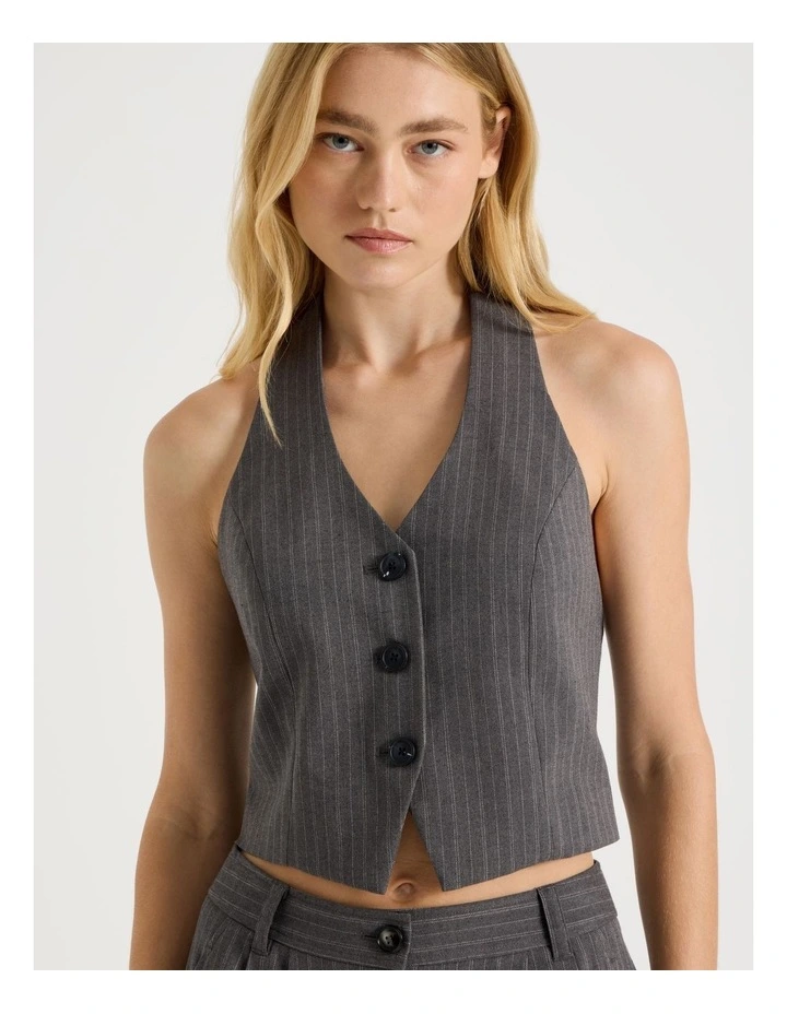 Halter Vest in Pinstripe Charcoal image 3