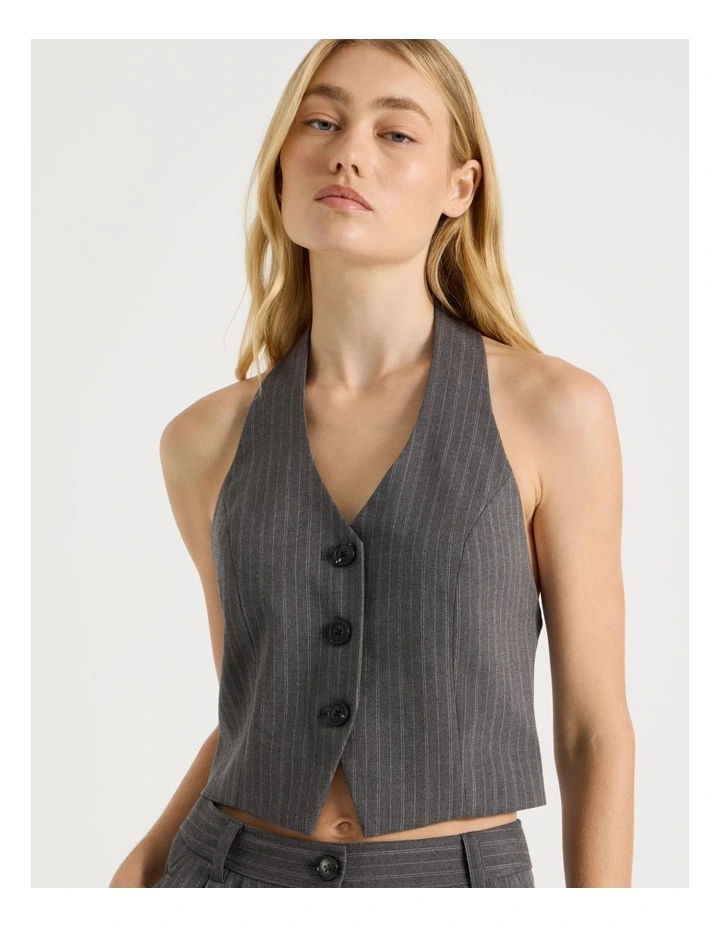 Halter Vest in Pinstripe Charcoal image 5