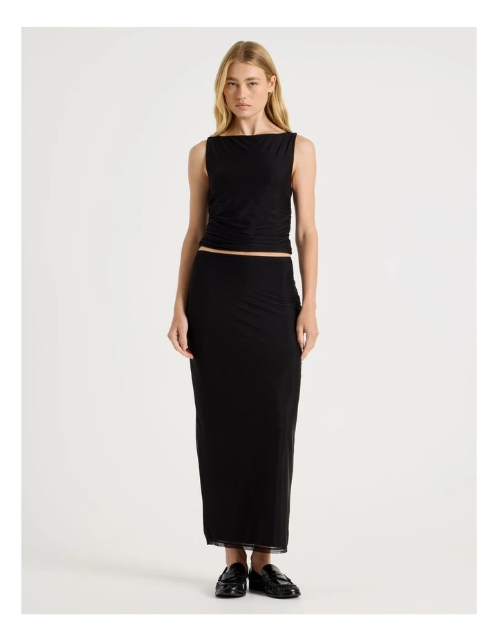 Mesh Ruched Tank in Black image 2