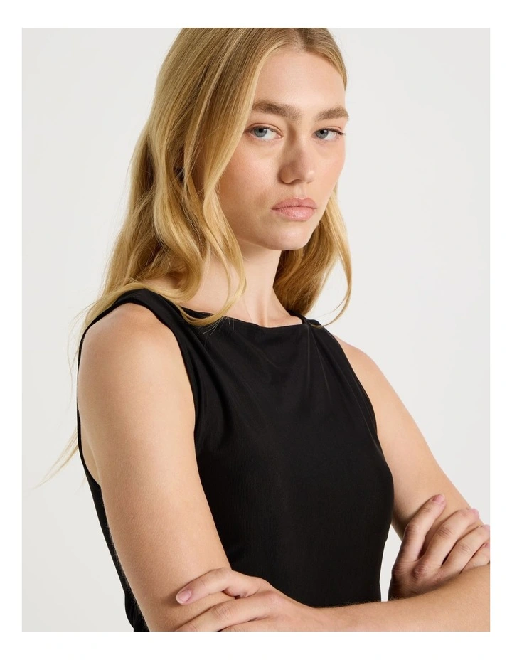 Mesh Ruched Tank in Black image 3