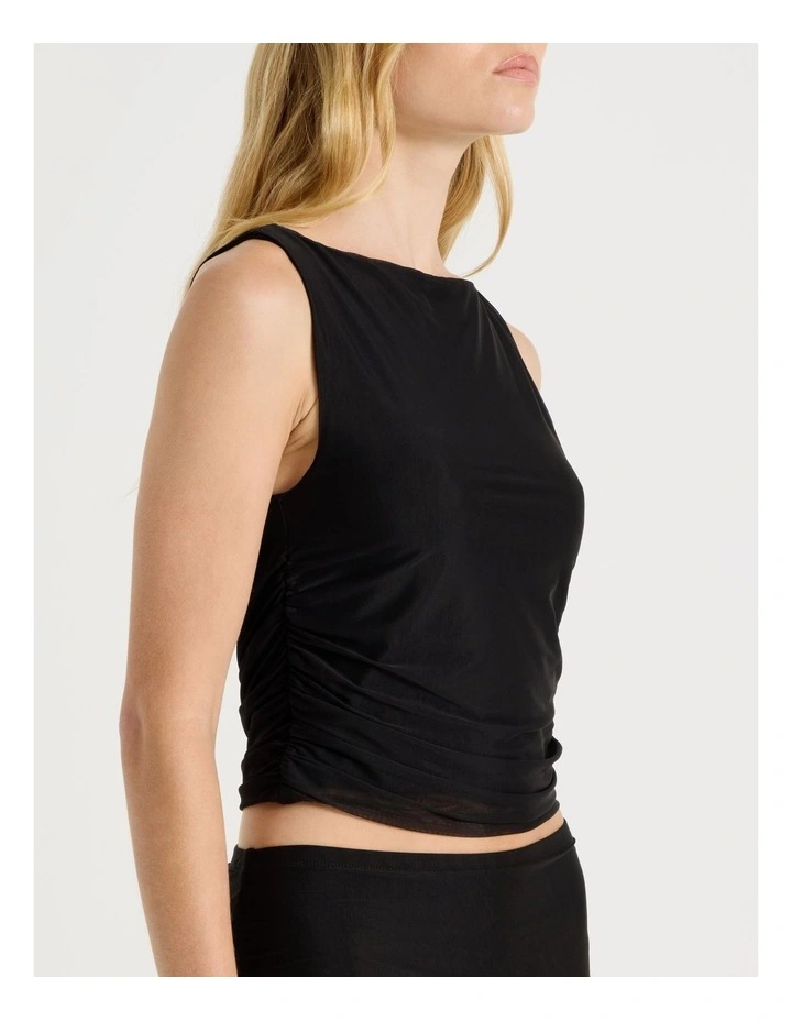 Mesh Ruched Tank in Black image 4