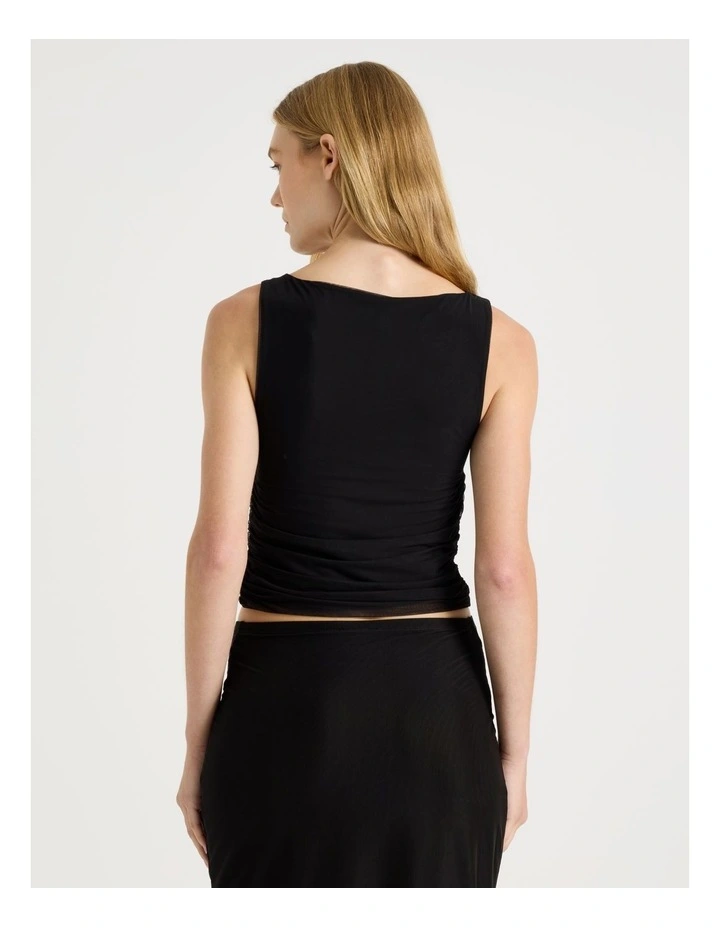 Mesh Ruched Tank in Black image 6