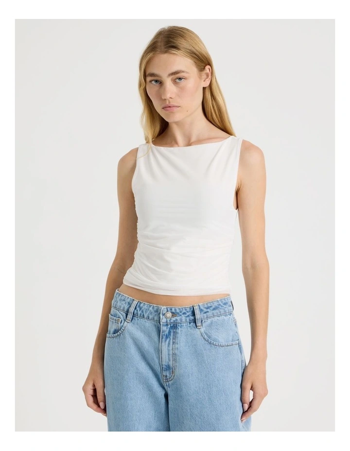 Mesh Ruched Tank in White image 1