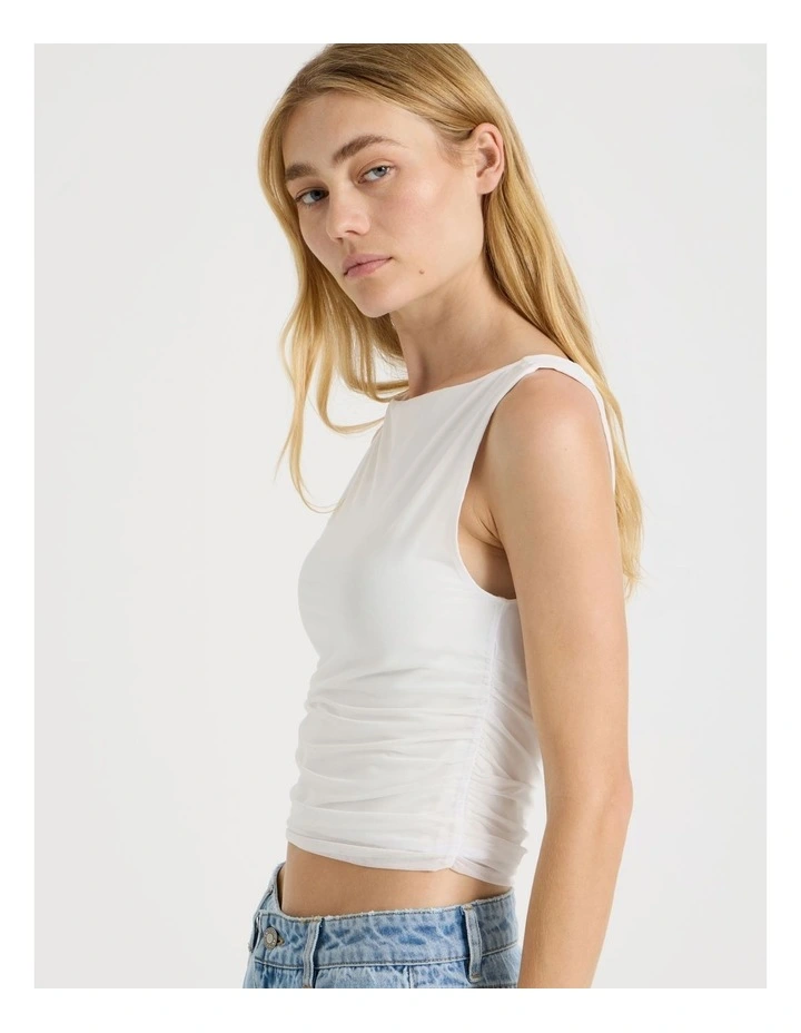 Mesh Ruched Tank in White image 2
