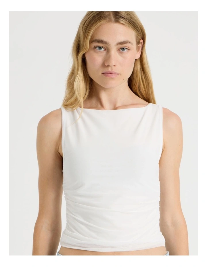 Mesh Ruched Tank in White image 5