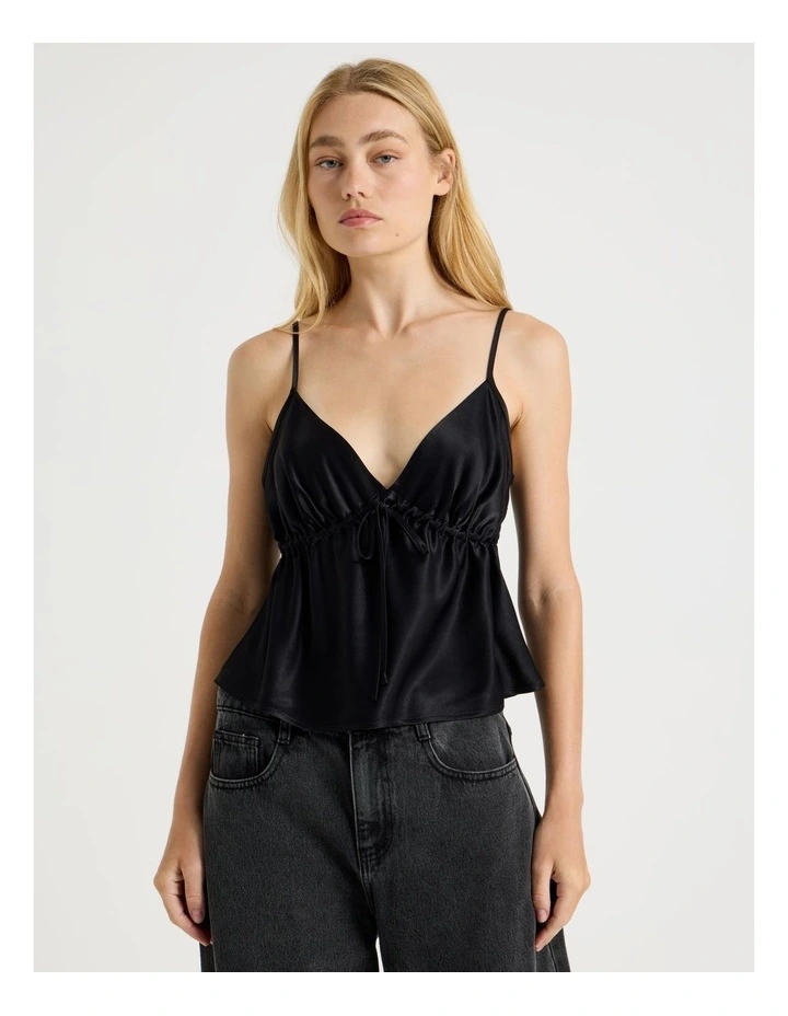 Drawstring Cami in Black image 1