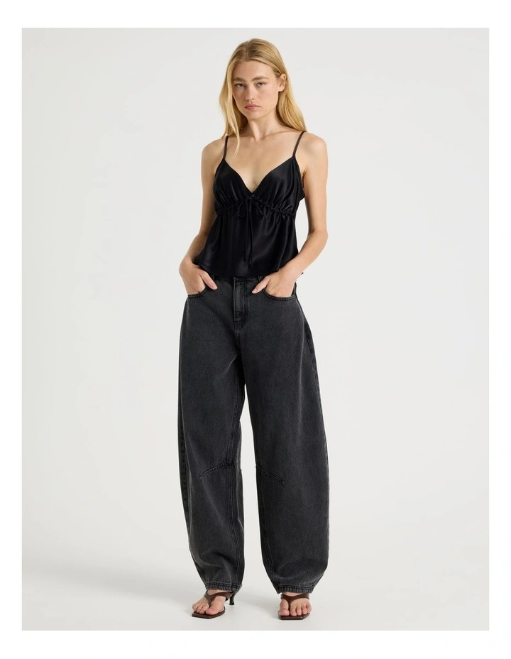 Drawstring Cami in Black image 2