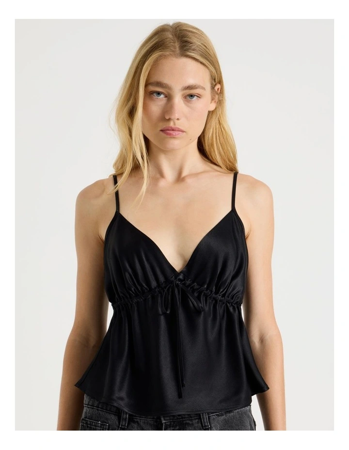Drawstring Cami in Black image 3