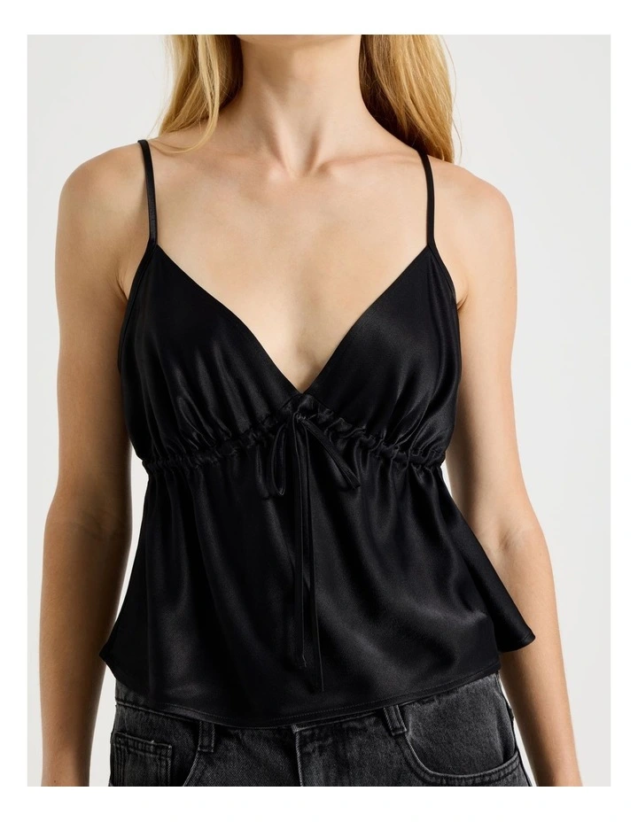 Drawstring Cami in Black image 4