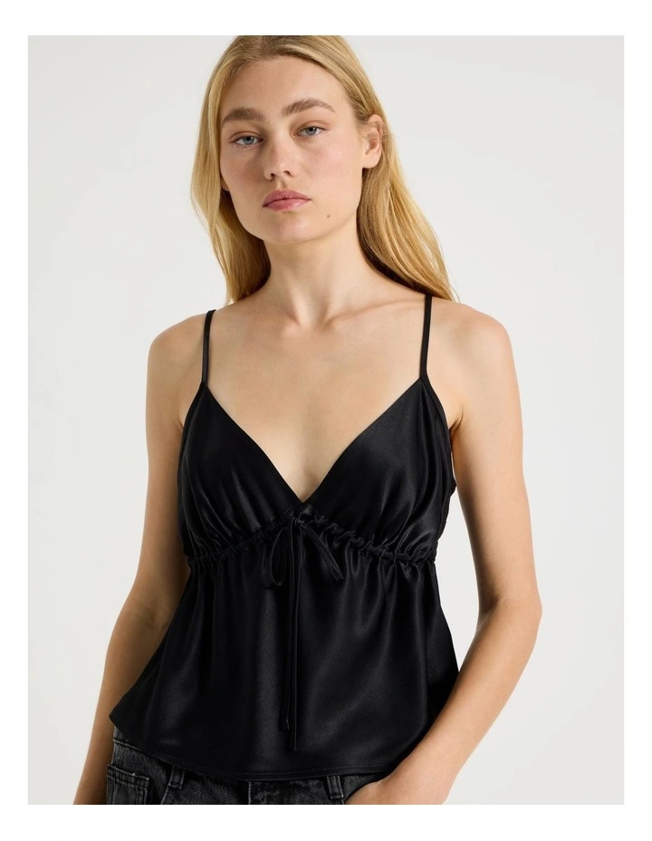 Drawstring Cami in Black image 5