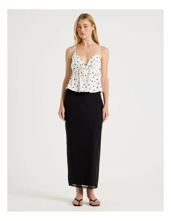 Drawstring Cami in White/Black Polka Dot image 2