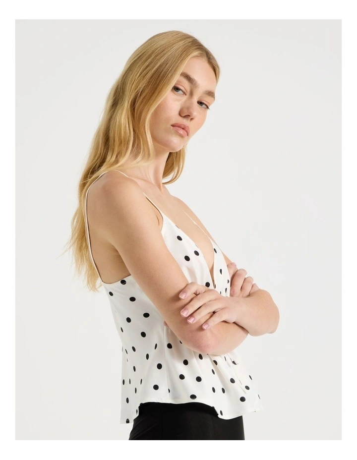 Drawstring Cami in White/Black Polka Dot image 4