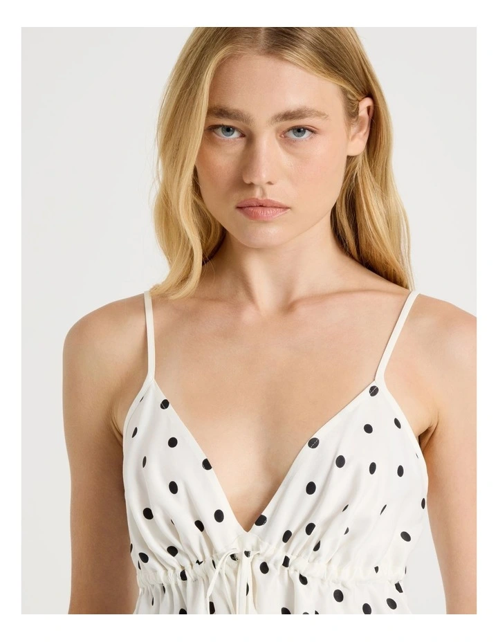 Drawstring Cami in White/Black Polka Dot image 5