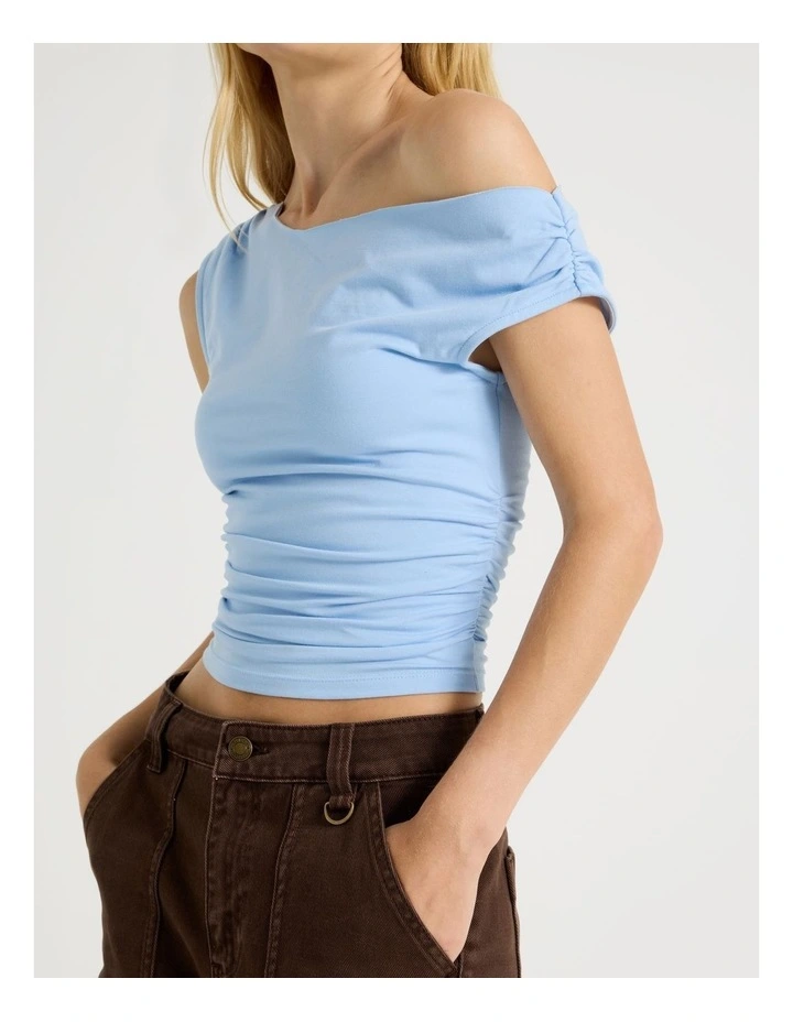 Off Shoulder Top in Chambray Blue image 4