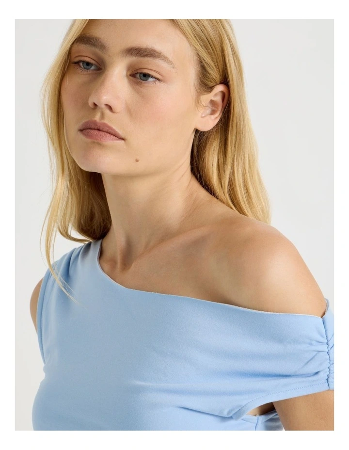 Off Shoulder Top in Chambray Blue image 5