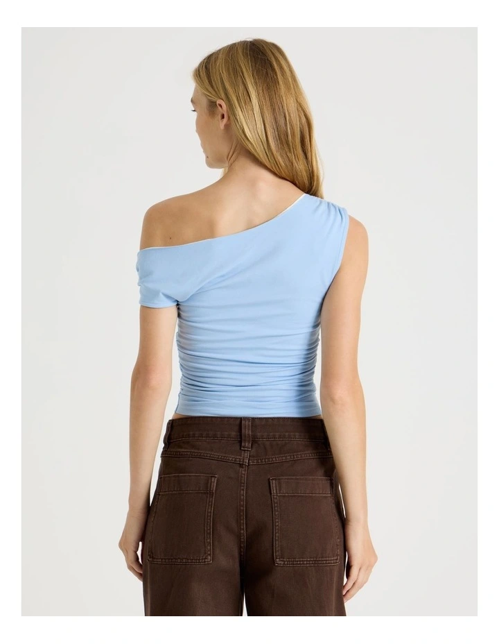 Off Shoulder Top in Chambray Blue image 6