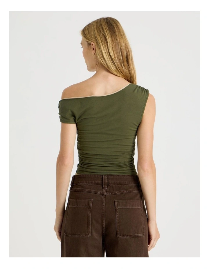 Off Shoulder Top in Khaki image 5