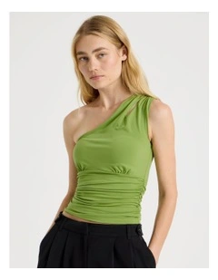 Split One Shoulder Top in Chartreuse