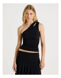 Split One Shoulder Top in Black