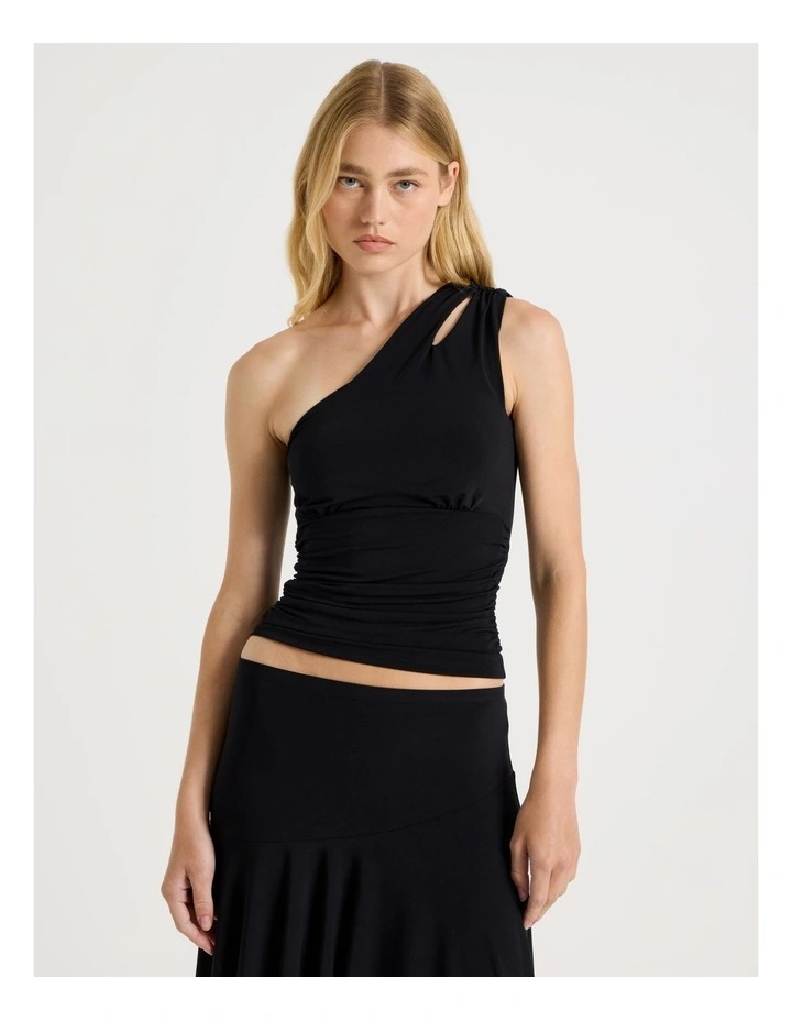 Split One Shoulder Top in Black image 1
