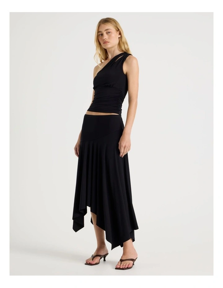 Split One Shoulder Top in Black image 2