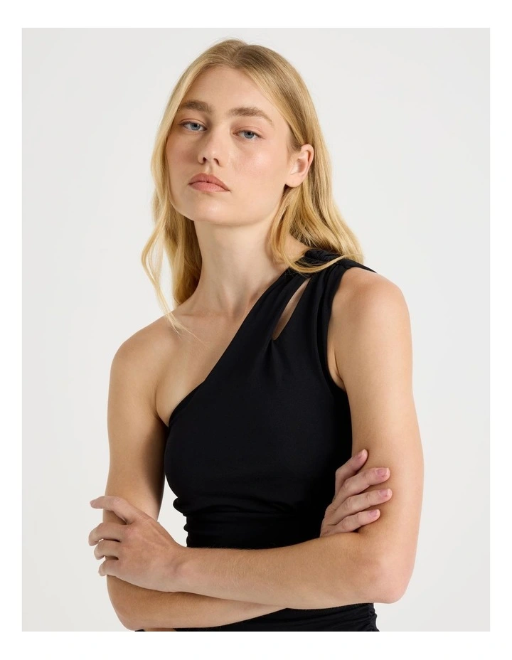Split One Shoulder Top in Black image 4