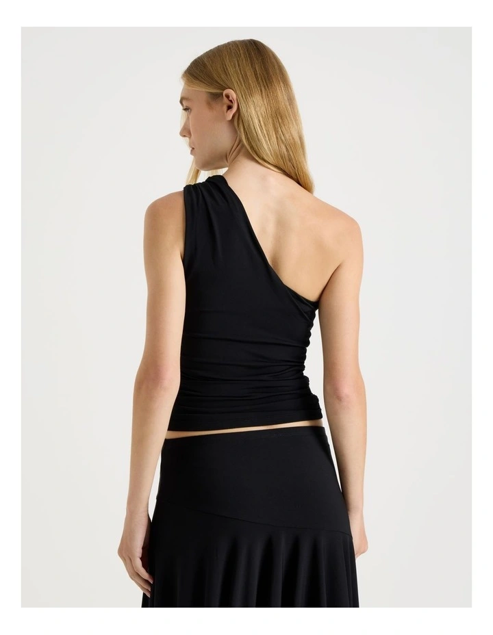 Split One Shoulder Top in Black image 5