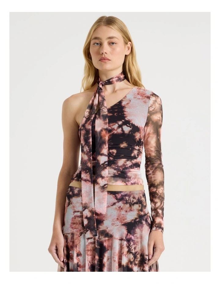 Scarf Neck Top in Tie Dye Print image 1