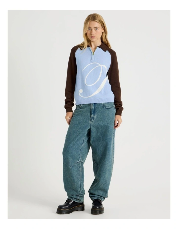 1/4 Zip Knit with Intarsia in Chambray Blue image 1