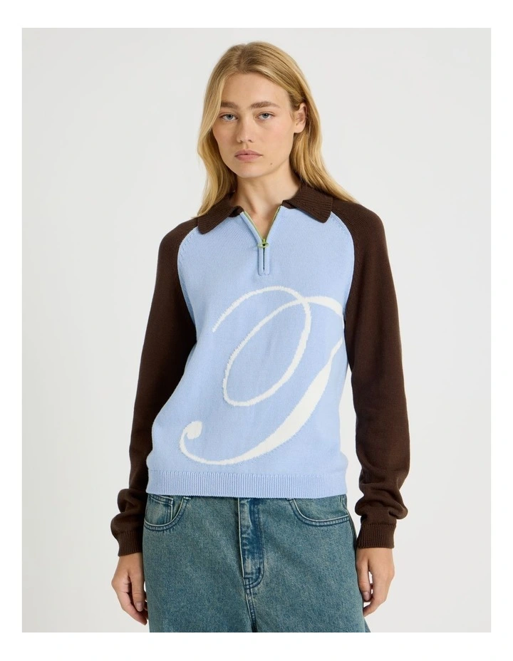 1/4 Zip Knit with Intarsia in Chambray Blue image 2