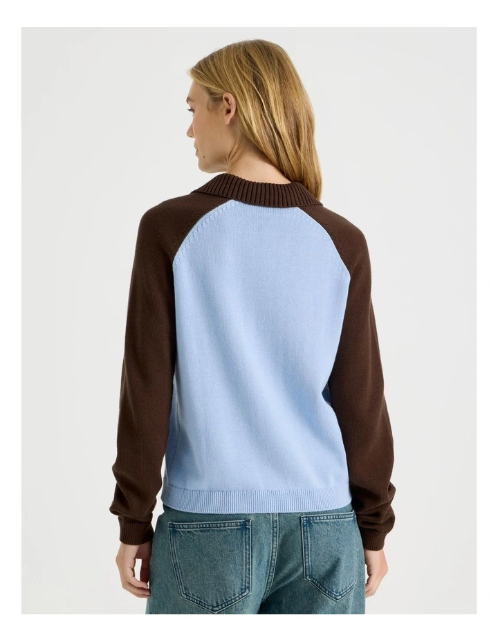 1/4 Zip Knit with Intarsia in Chambray Blue image 4