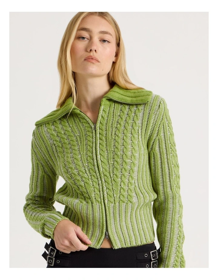 2 Way Zip Knit in Green image 2