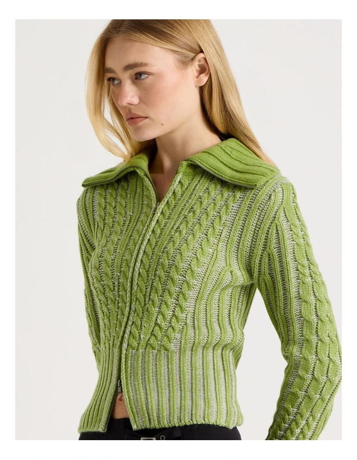 2 Way Zip Knit in Green image 5