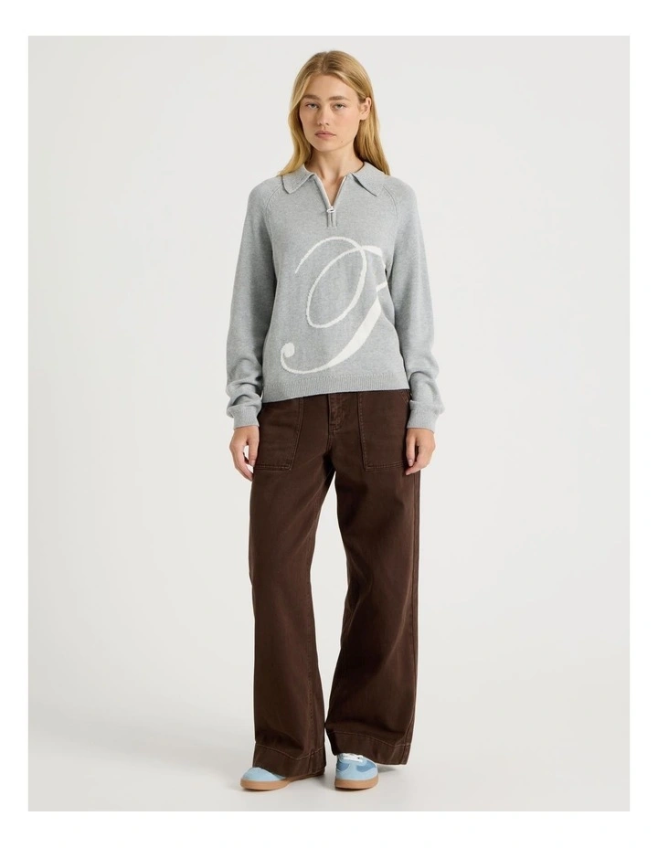 1/4 Zip Knit With Intarsia in Grey Marle image 2