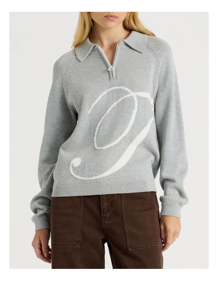 1/4 Zip Knit With Intarsia in Grey Marle image 3