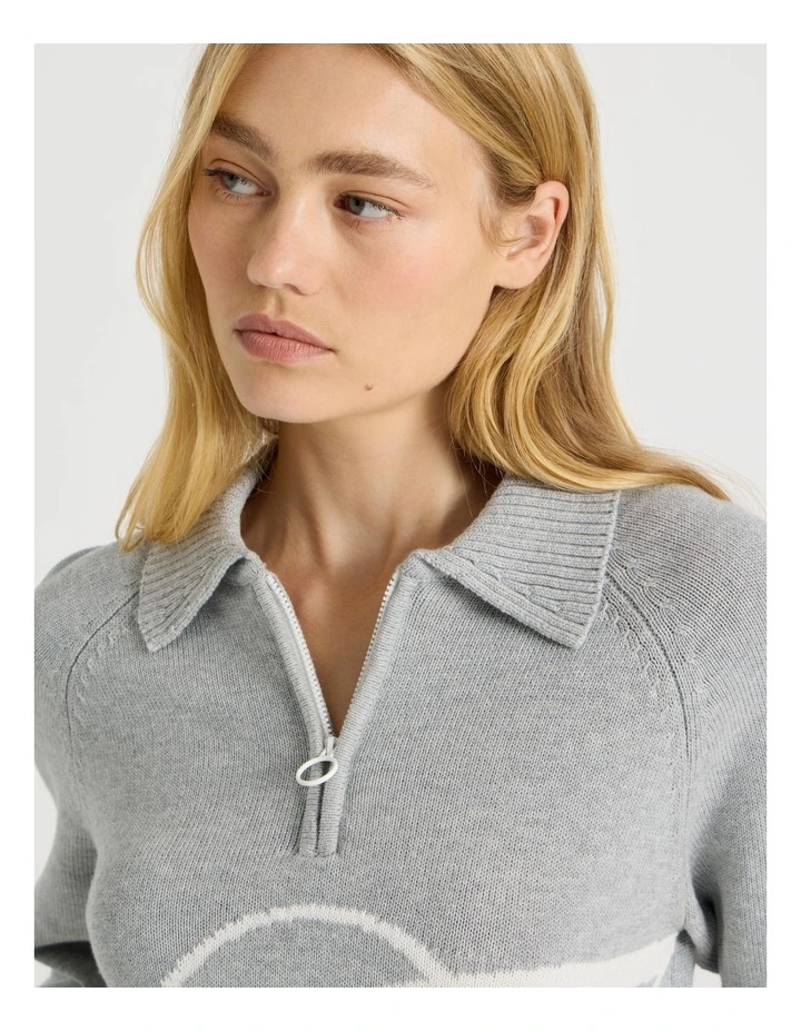 1/4 Zip Knit With Intarsia in Grey Marle image 4