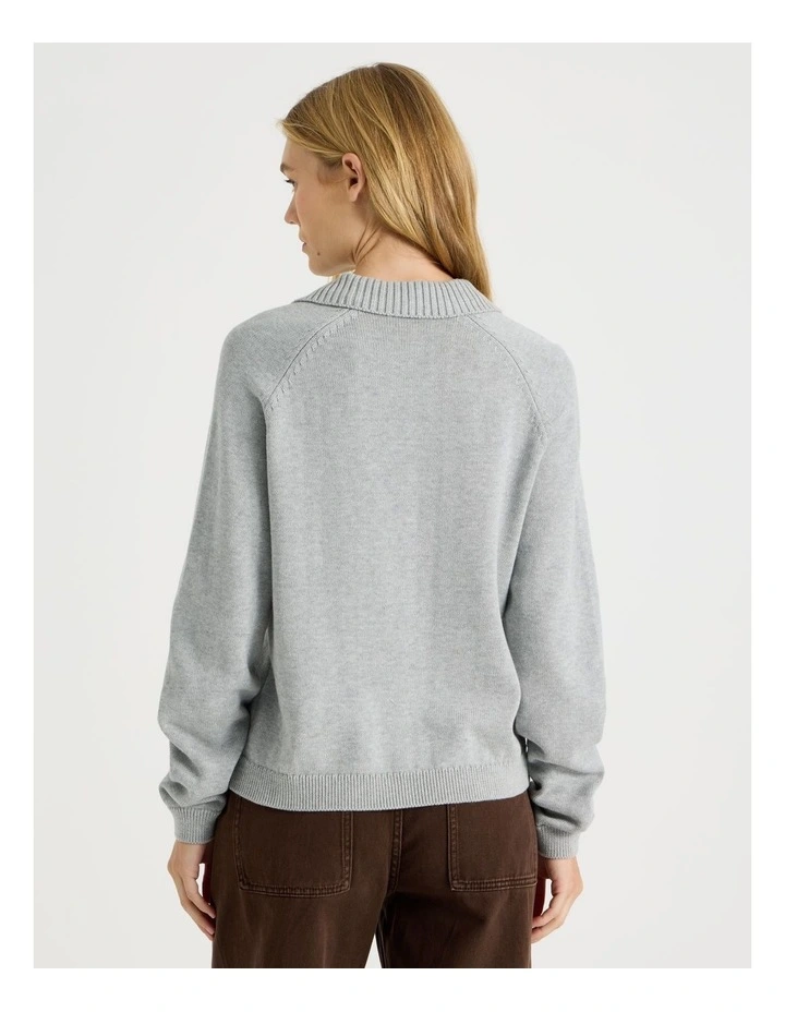 1/4 Zip Knit With Intarsia in Grey Marle image 5