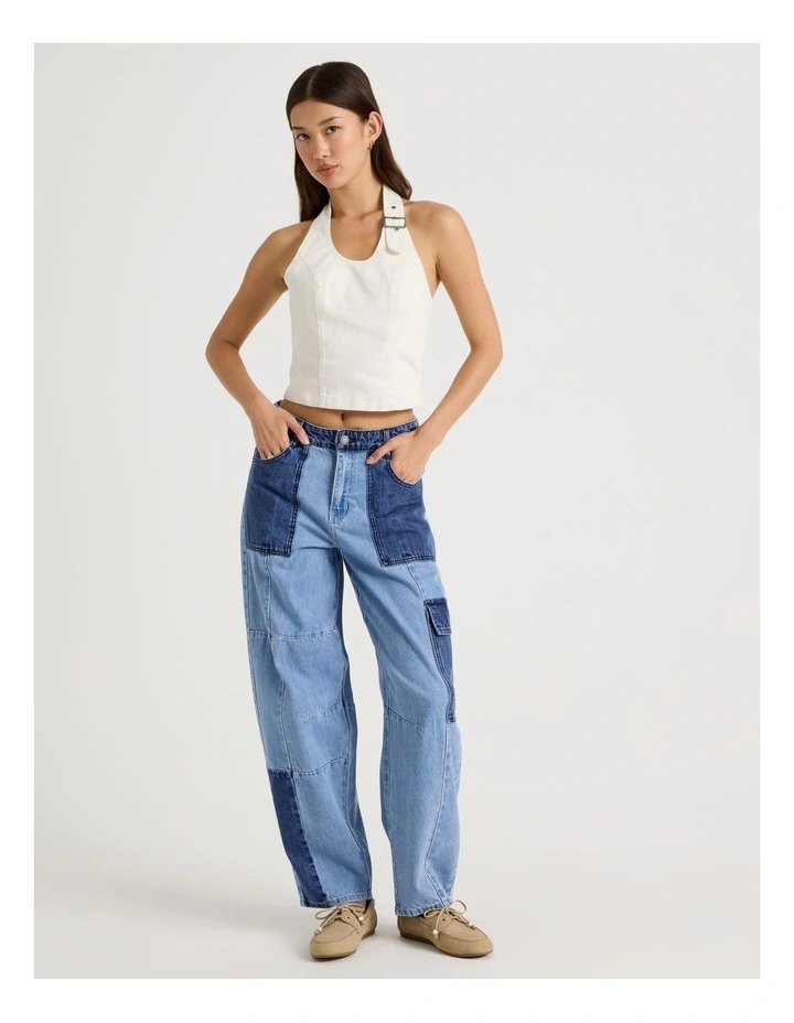 Buckle Detail Halter Top in White image 3