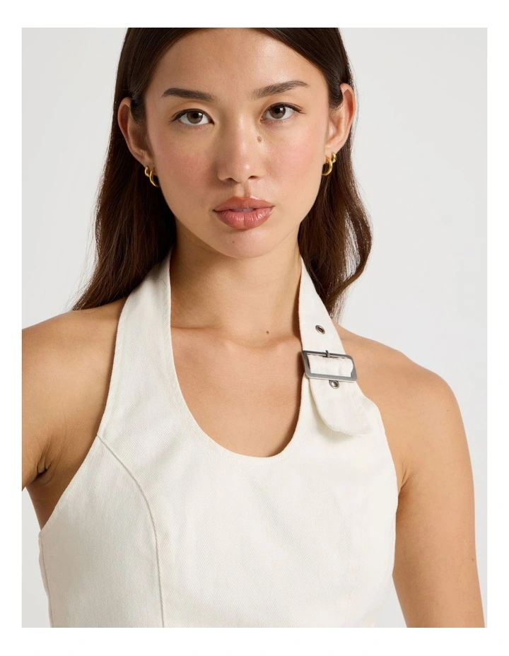 Buckle Detail Halter Top in White image 4